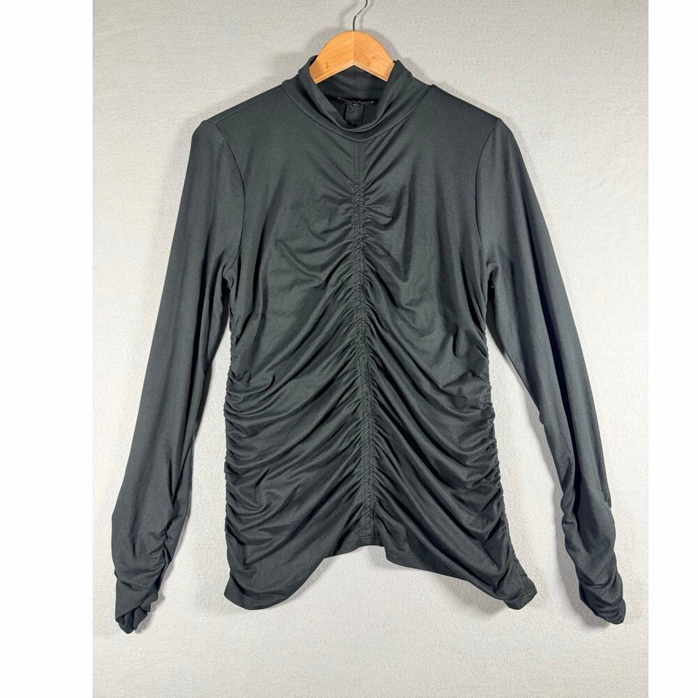 MOCK NECK RUCHED ASYMMETRIC HEM TOP - G BY GIULIANA - BLACK - SIZE L